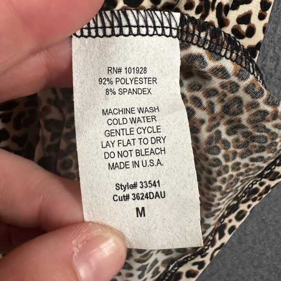 Susan Lawrence Leopard Print Top Med 3/4 Sleeve Ruched V-Neck Made In USA - Picture 8 of 11